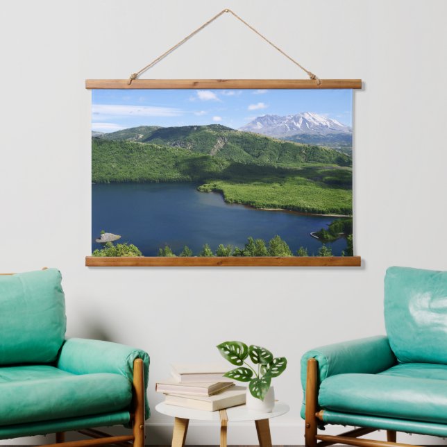 Mount St Helens Coldwater Lake Scenic Landscape Wandteppich Mit Holzrahmen (Wohnzimmer)