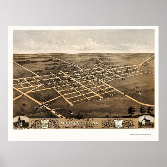 Mount Sterling, IL Panorama Karte - 1869 Poster (Vorne)