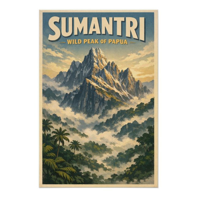 Mount Sumantri, Indonesien, in klassischem Retro-S Poster (Vorderseite)