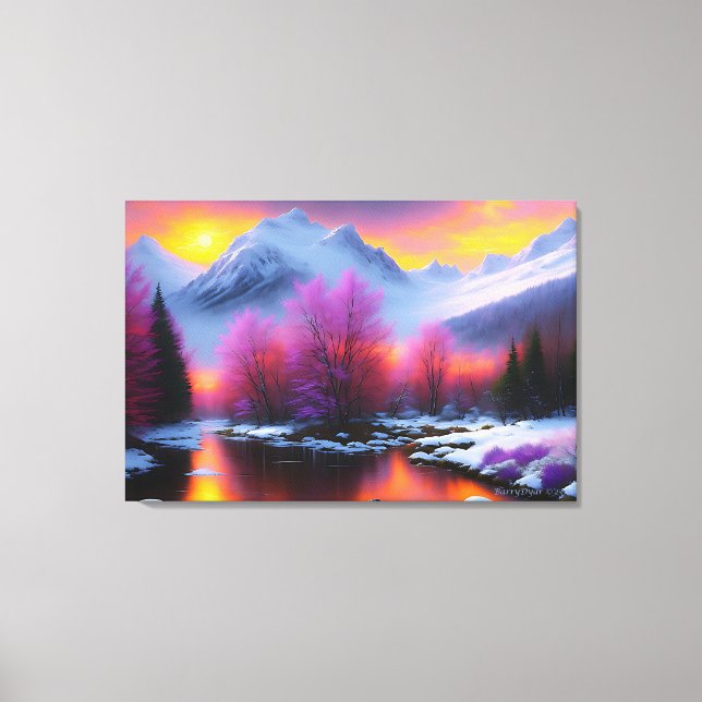 "Mount Sunset", von BarryDyar ©, landschaftliche L Leinwanddruck (Vorderseite)