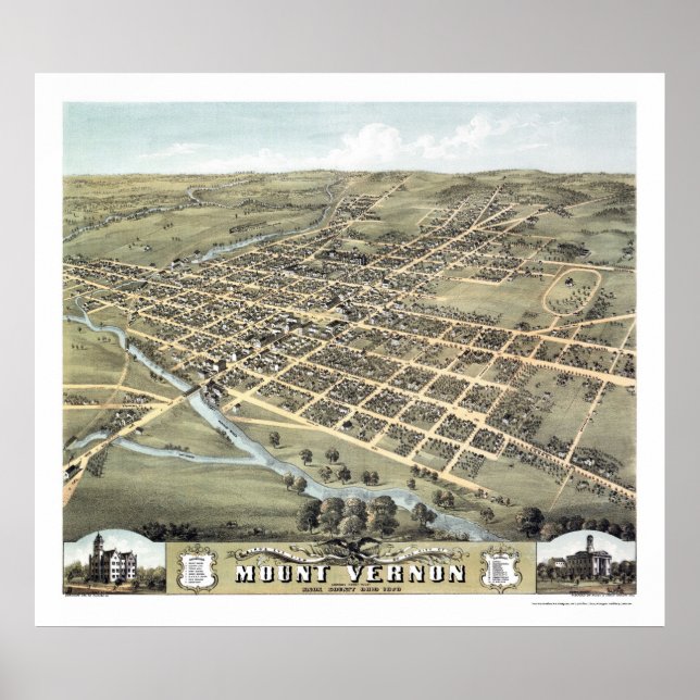 Mount Vernon, OH Panoramablick Karte - 1870 Poster (Vorne)