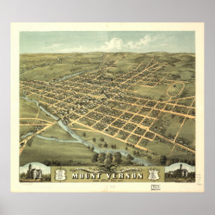 Mount Vernon Ohio 1870 Antique Panoramabalkarte Poster