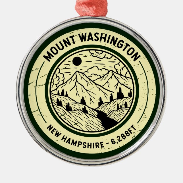 Mount Washington New Hampshire Wandern Ski Retro Ornament Aus Metall (Vorne)