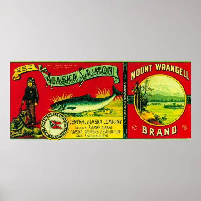 Mount Wrangell Lachs Can LabelAlimak, AK Poster (Vorne)