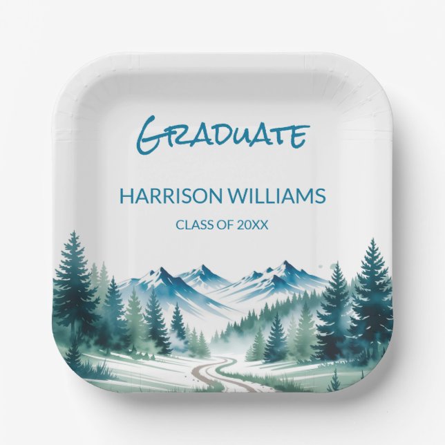 Mountain-Abenteuer-Abschlussfeier-Look Pappteller (Vorderseite)