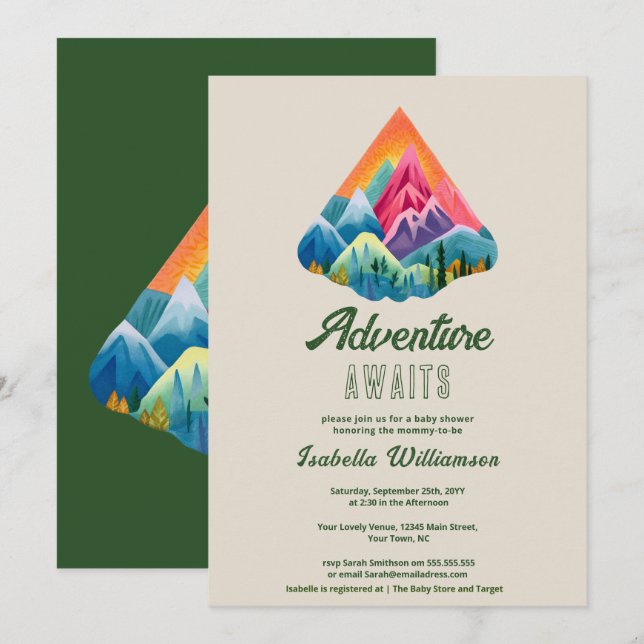 Mountain Adventure erwartet Baby Shower Einladung (Vorne/Hinten)