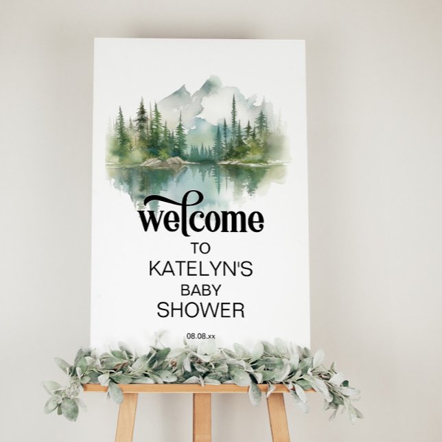Mountain Adventure Forest Greenery Baby Shower Poster (Von Creator hochgeladen)