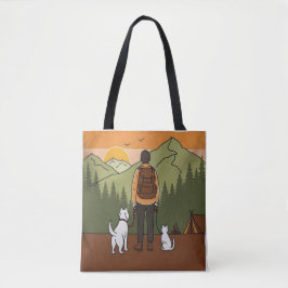 Mountain Adventure Hiking Tote Bag with Dog & Cat
