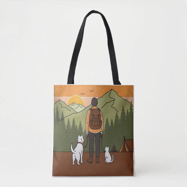 Mountain Adventure Hiking Tote Bag with Dog & Cat  (Vorderseite)