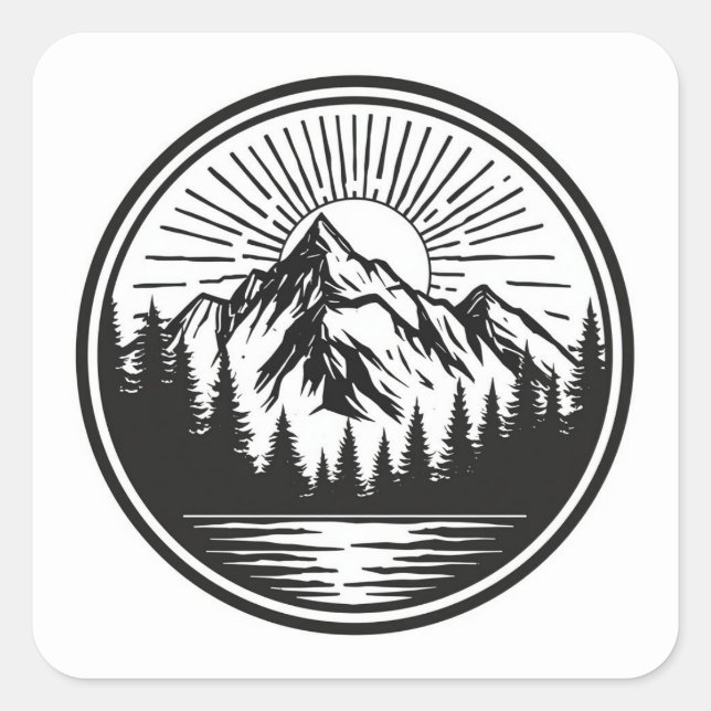 Mountain Adventure Logo | Camping Abzeichen | Outd Quadratischer Aufkleber (Vorderseite)