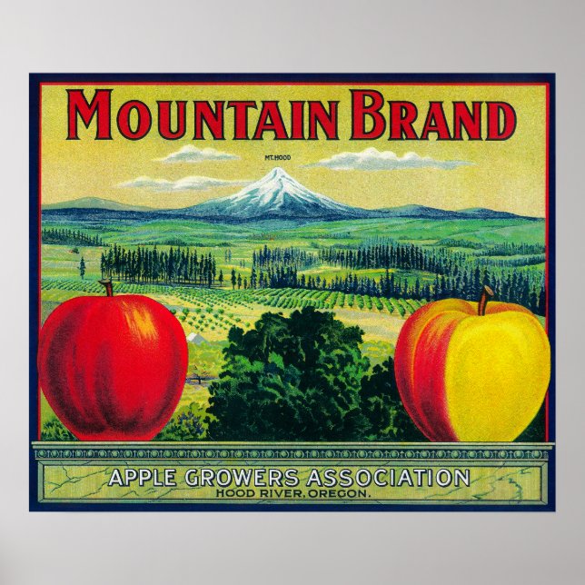 Mountain Apple Crate LabelHood River, OR Poster (Vorne)