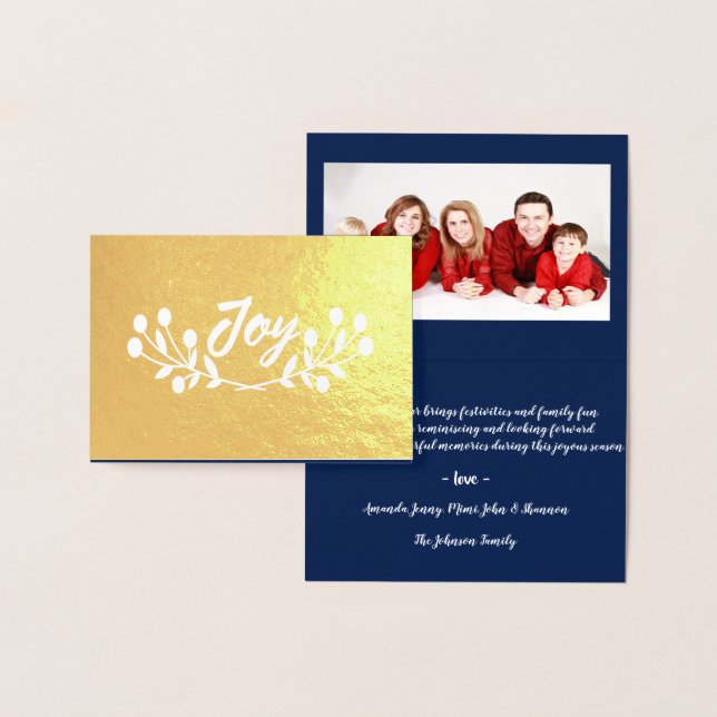 Mountain Ash Joy Script Foto Blue Navy Gold White Folienkarte (Anzeige)