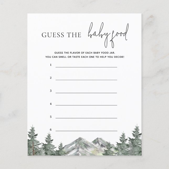 Mountain Baby Dusche schätzt das Baby Food Game (Vorderseite)