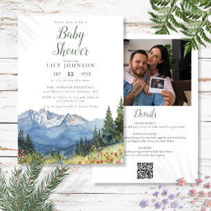 Mountain Baby Shower Alles-in-Einem-Foto-QR-Code Einladung