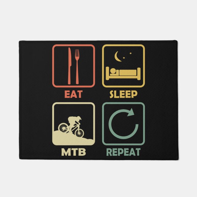 Mountain Bike MTB Eat Sleep Repeat Funny Retro Fußmatte (Vorderseite)