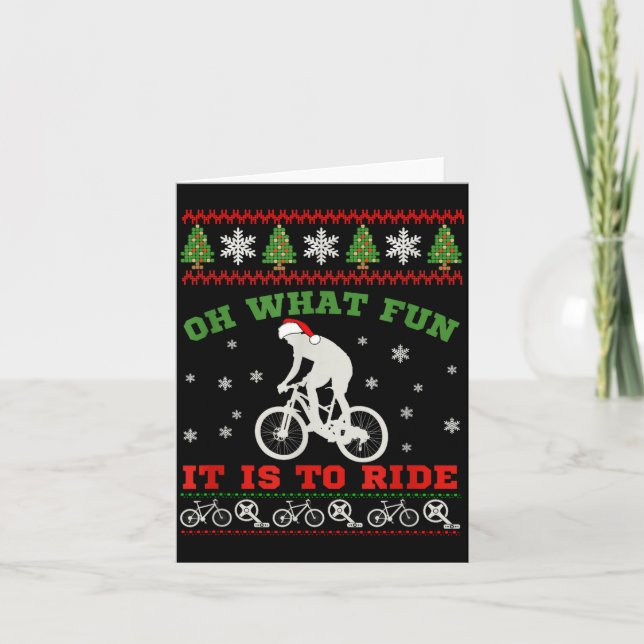 Mountain Bike Rider, Oh What Fun Christmas Ugly Sw Karte (Vorderseite)