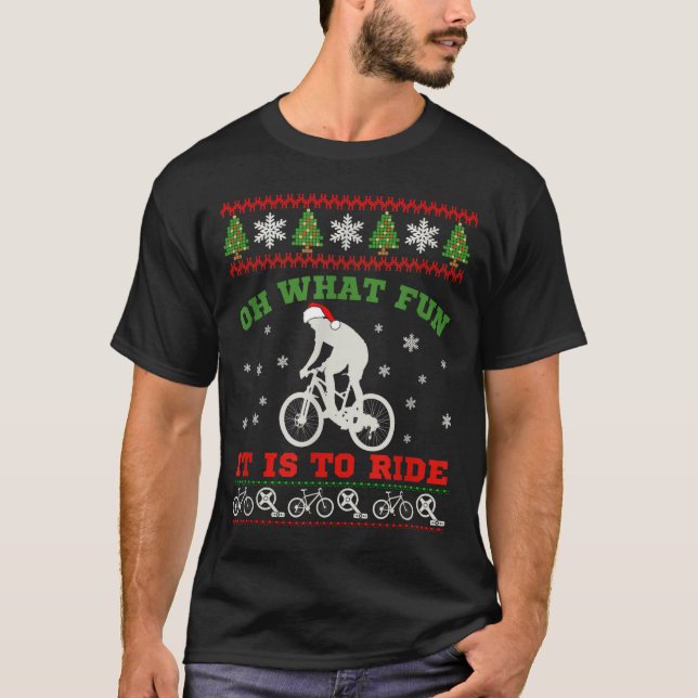 Mountain Bike Rider, Oh What Fun Christmas Ugly Sw T-Shirt (Vorderseite)