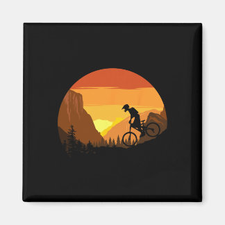 Mountain Biking Retro Sunset Trail Rider Magnet
