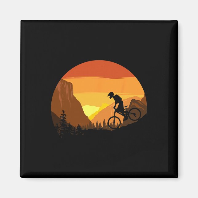 Mountain Biking Retro Sunset Trail Rider  Magnet (Vorne)