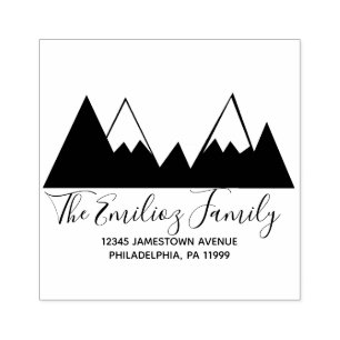 Mountain Black White Script Familienadresse   Gummistempel