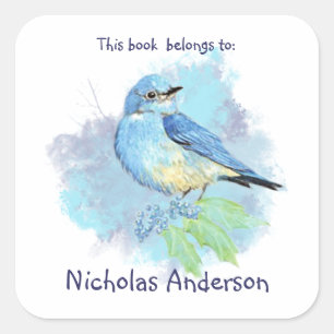 Mountain Bluebird Bird book gehört Buchzeichen Quadratischer Aufkleber