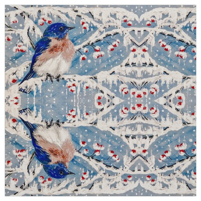 Mountain Bluebird in Holly Berry Fabric Stoff (Muster)