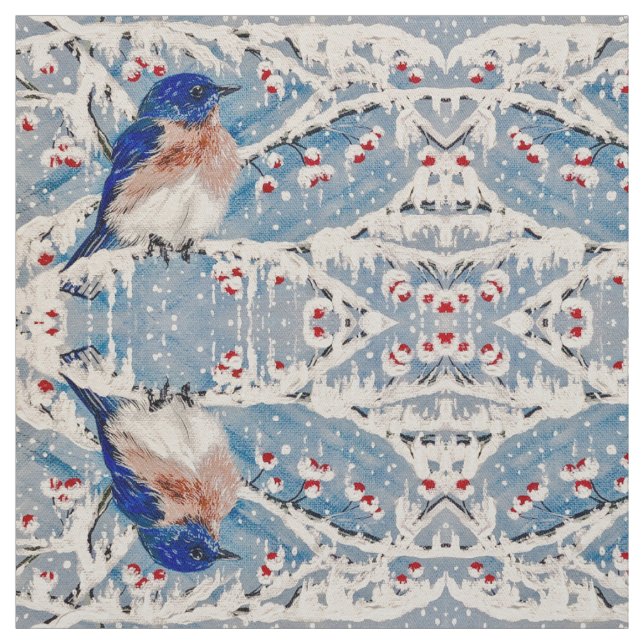 Mountain Bluebird in Holly Berry Fabric Stoff (Muster)