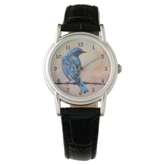 Mountain Bluebird Kunst Armbanduhr (Vorderseite)