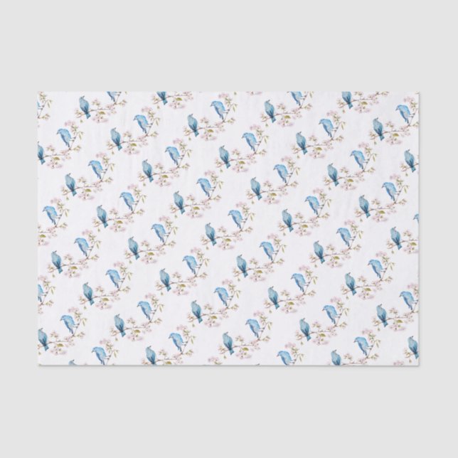 Mountain Bluebirds auf der Zweigstelle Sakura Seidenpapier (Vorderseite)