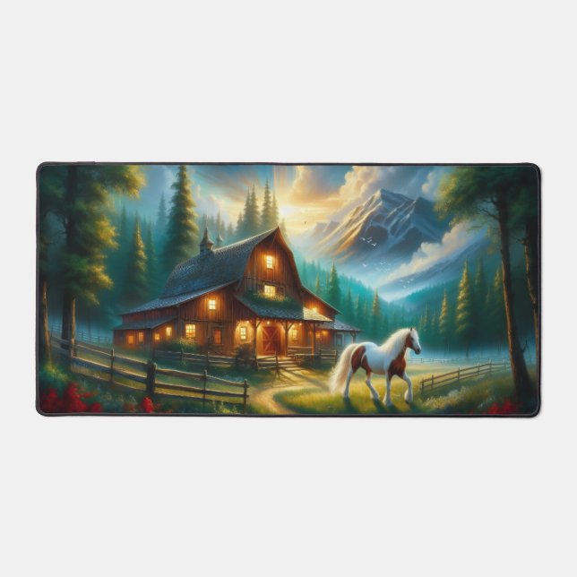 Mountain Cabin Desk Mat with Horse Schreibtischunterlage (Vorderseite)