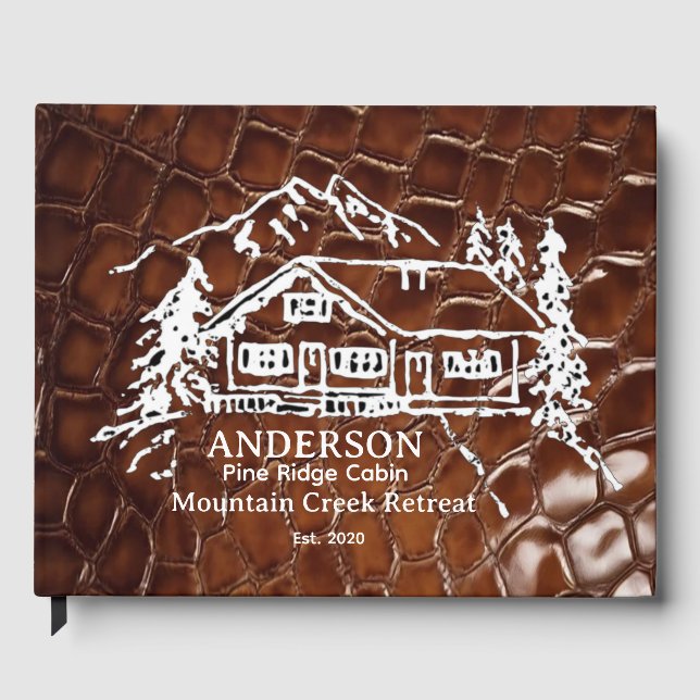 Mountain Cabin Faux Crocodile Leather Doormat Gästebuch (Vorderseite)