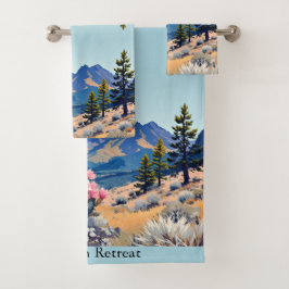 Mountain Cabin Personalize Text Vacation Home Badhandtuch Set