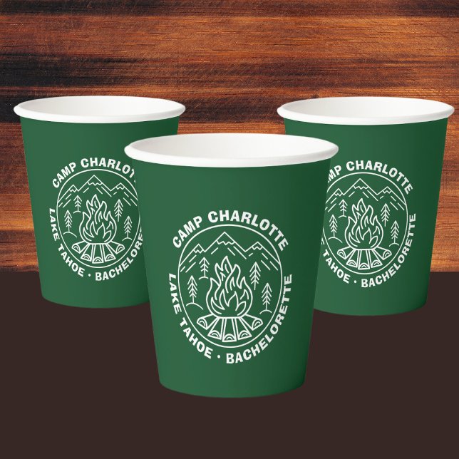 Mountain Campfire Green Custom Camp Bachelorette Pappbecher (Mountains Campfire Green Custom Camp Bachelorette Paper Cups
)
