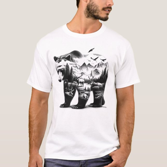 Mountain Camping Natur Lover Camper Wanderbär T-Shirt (Vorderseite)