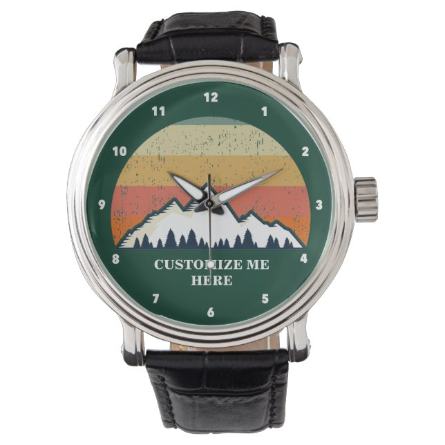 Mountain Climbing Cooles Vintages Sunset Monogramm Armbanduhr (Vorderseite)