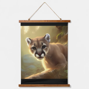 Mountain Cougar Wildlife Portrait Wandteppich Mit Holzrahmen