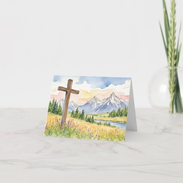 Mountain Cross Watercolor Oster Dankeskarte (Vorderseite)