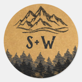 Mountain Destination einfache minimale Hochzeitskl Runder Aufkleber