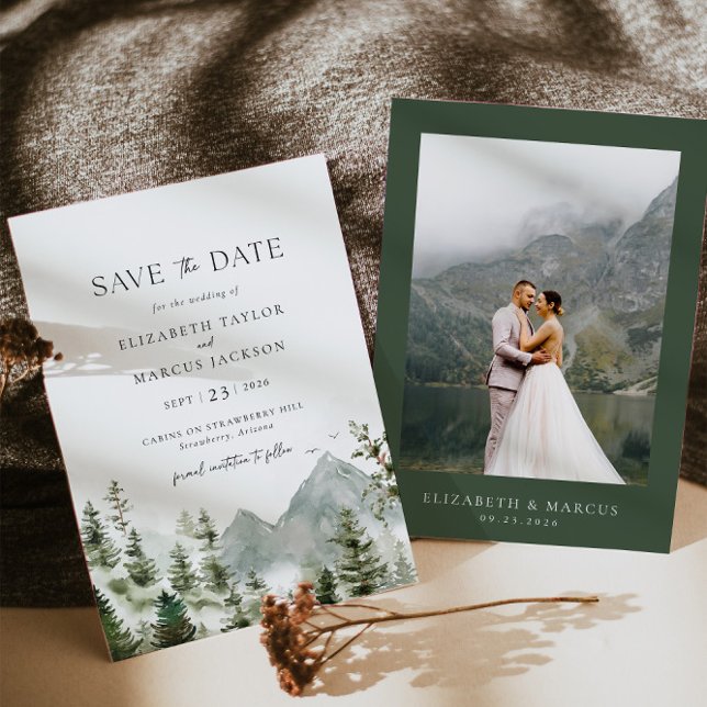 Mountain Evergreen Wald Forest Elegante Hochzeit Save The Date (Von Creator hochgeladen)
