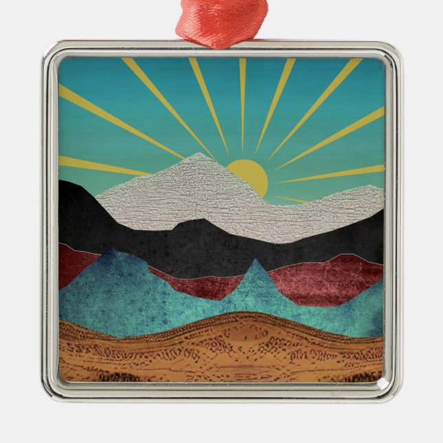 Mountain Fantasy Sunrise Ornament Aus Metall (Vorne)