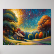 Mountain Forest Cabin Art