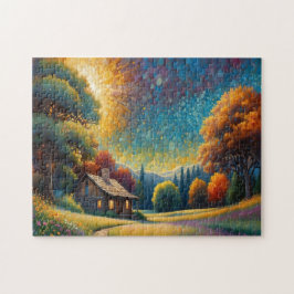 Mountain Forest Cabin Art Puzzle
