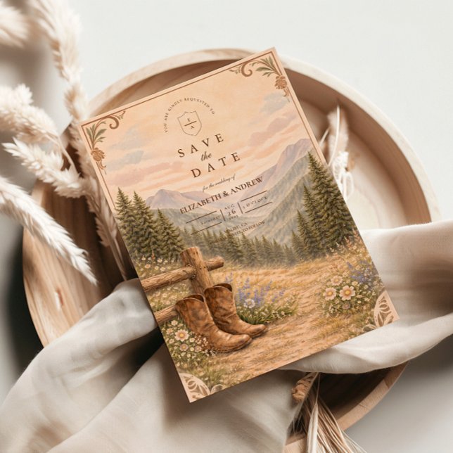 Mountain Forest Cowboy Stiefel Hochzeit Save The Date (Von Creator hochgeladen)