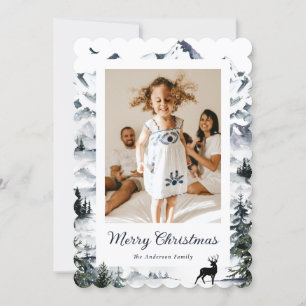 Mountain Forest Deer Foto Frohe Weihnachtskarte Feiertagskarte