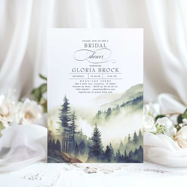 Mountain Forest Fog Abend Boho Brautparty Einladung (Mountains and Forests Bridal Shower Invitations)