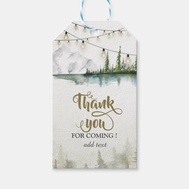 Mountain, Forest, Lake, String Lights Danke Geschenkanhänger (Vorderseite)