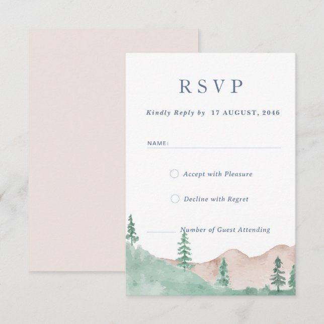 Mountain Forest Range Wedding RSVP Response Card Karte (Vorne/Hinten)