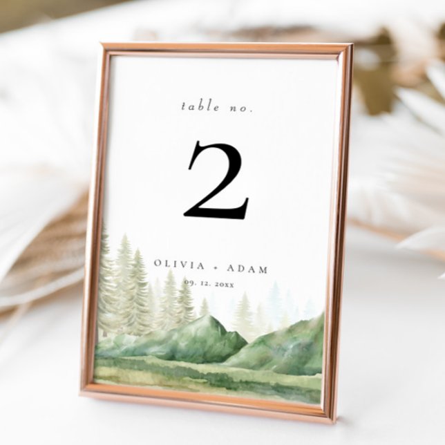 Mountain Forest Rustic Wedding Number Table Card Tischnummer (Von Creator hochgeladen)