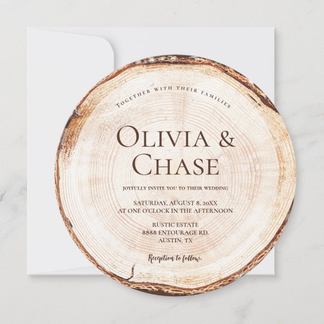 Mountain Forest Wedding Holz Scheibe Rustikal Einladung (Vorderseite)