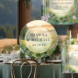 Mountain Forest Woodland Elegante Fantasy Wedding Runder Aufkleber